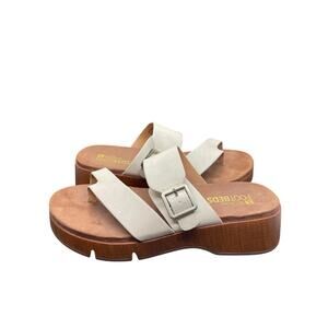 Womens White Mountain Slip-on Sandal Adjustable Buckle Bone Vegan Upper Size 9.5